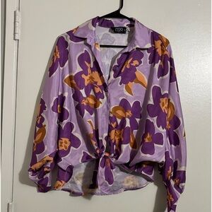 ITOO-Made  in Italy Purple Floral Long Sleeve Blouse